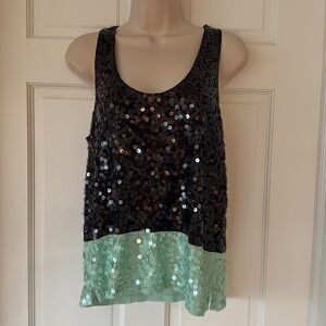 J.Crew Colorblock Sequin Tank Navy Mint Green Top Size M
